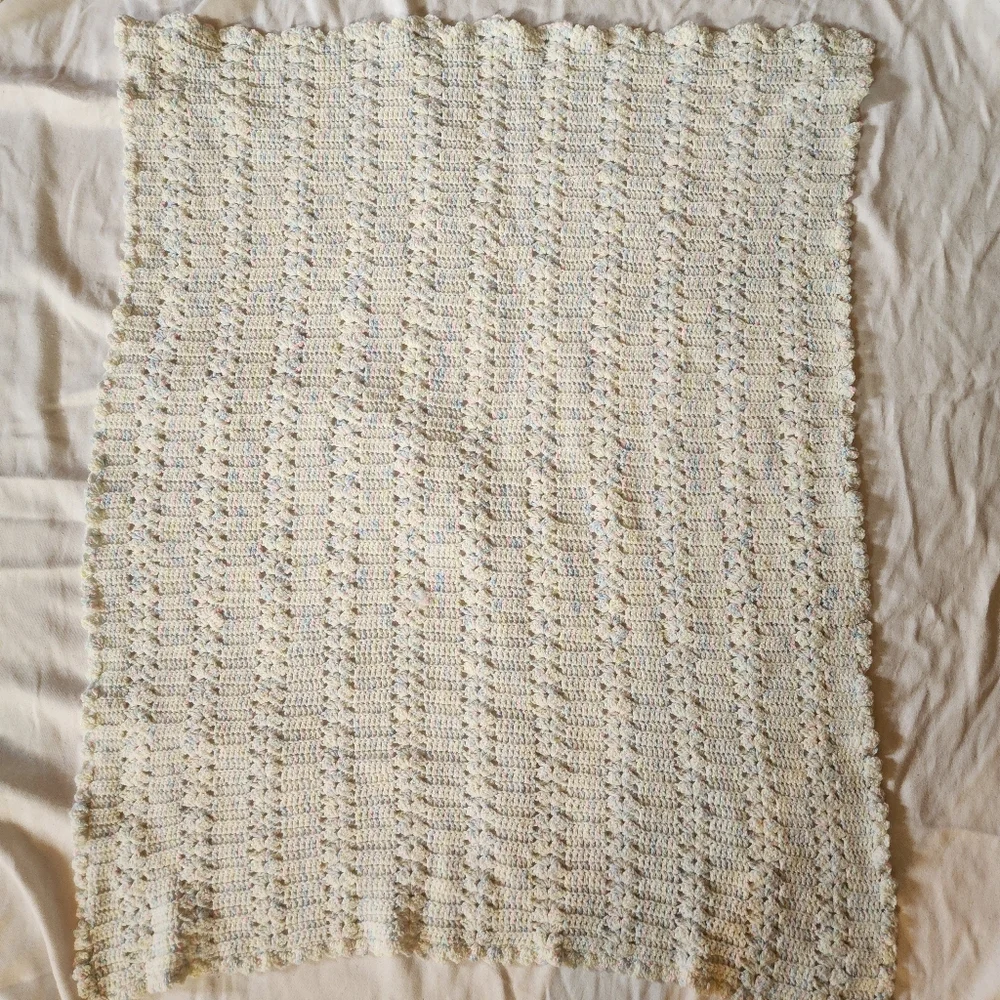 Handmade Crochet Baby Shower Blanket Pastel Popcorn Stitch 33x42 Soft Cozy Gift